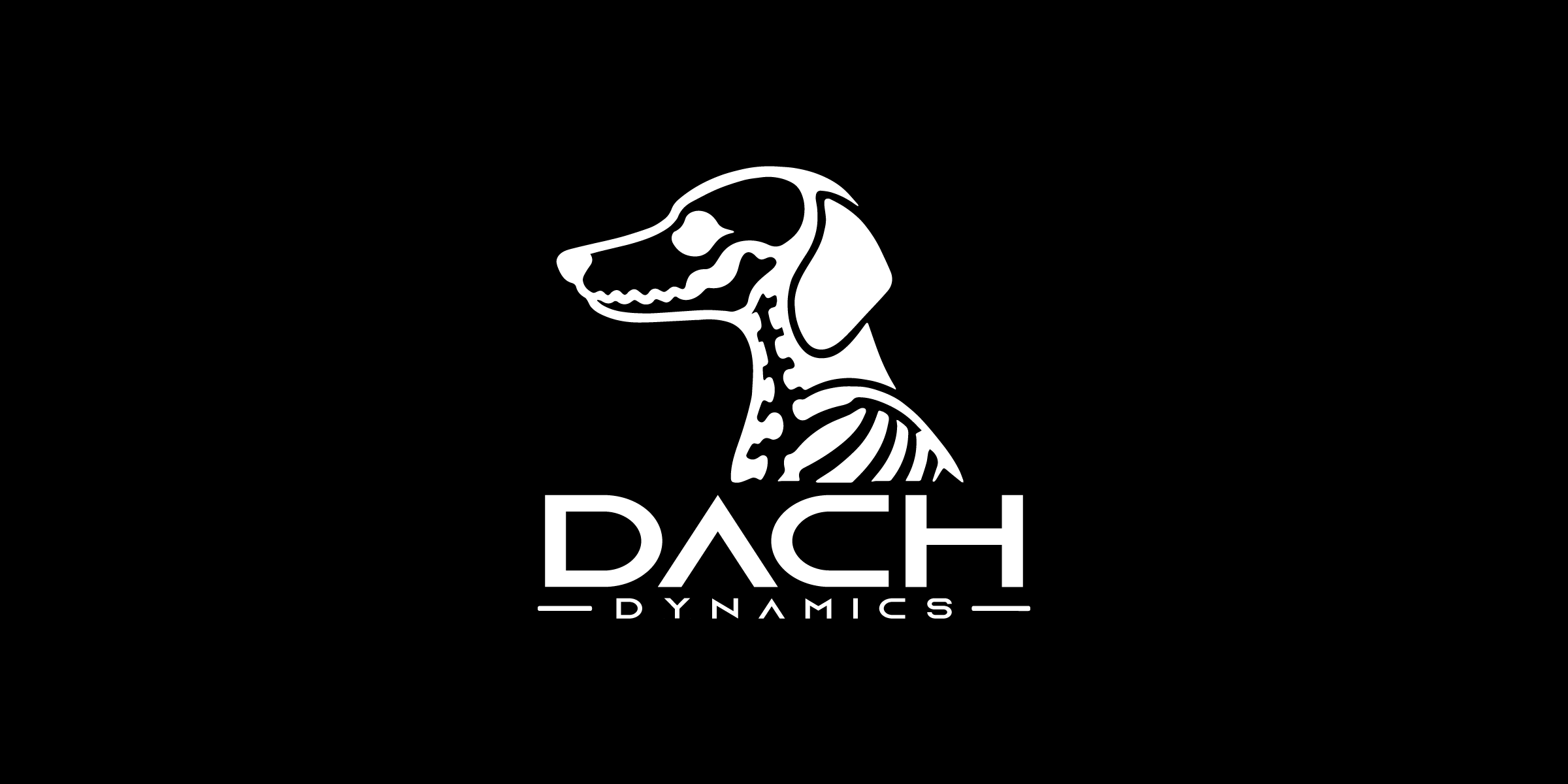 Logo of DACH Dynamics with a stylized dog silhouette on a black background